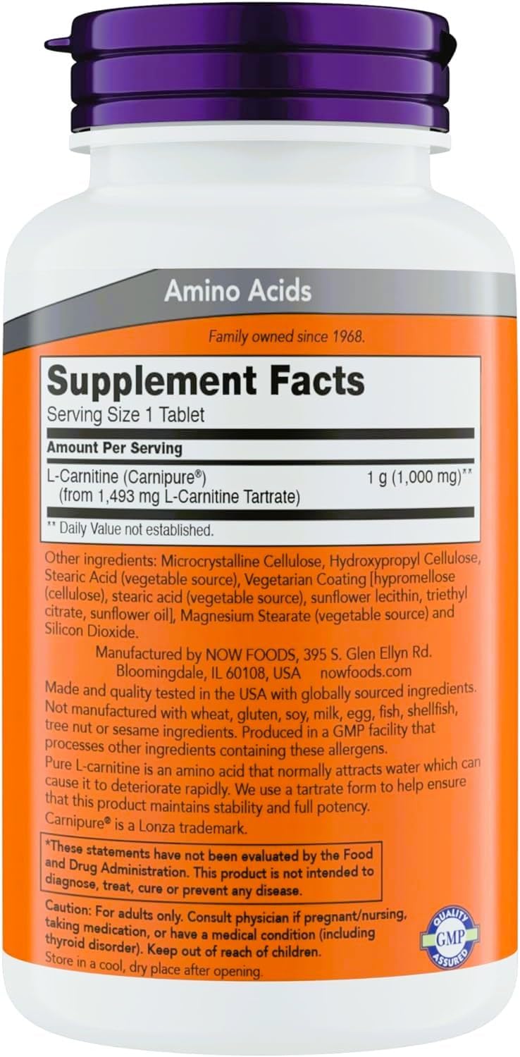 Now Supplements L-Carnitine 1000mg - 150 Tablets Value Size, Supports Lean Muscle Growth, Carnipure, Non-GMO, Kosher, Ideal for Vegans, Athletes, and Energy Support