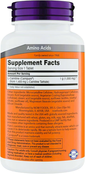 Now Supplements L-Carnitine 1000mg - 150 Tablets Value Size, Supports Lean Muscle Growth, Carnipure, Non-GMO, Kosher, Ideal for Vegans, Athletes, and Energy Support