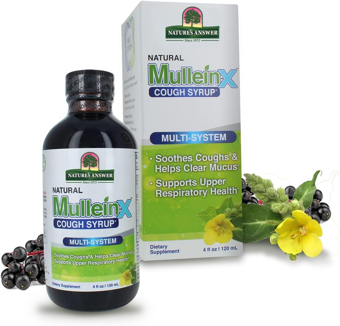 Nature&#39;s Answer Mullein-X Multi System Cough Syrup 4 Ounce | Soothes Coughs &amp; Clears Mucus | Respiratory Support | Non GMO Gluten Free