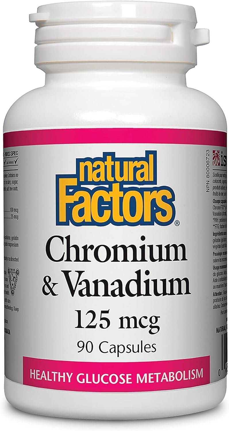 Natural Factors, Chromium &amp; Vanadium 125 mcg, Supports Healthy Metabolism, 90 capsules