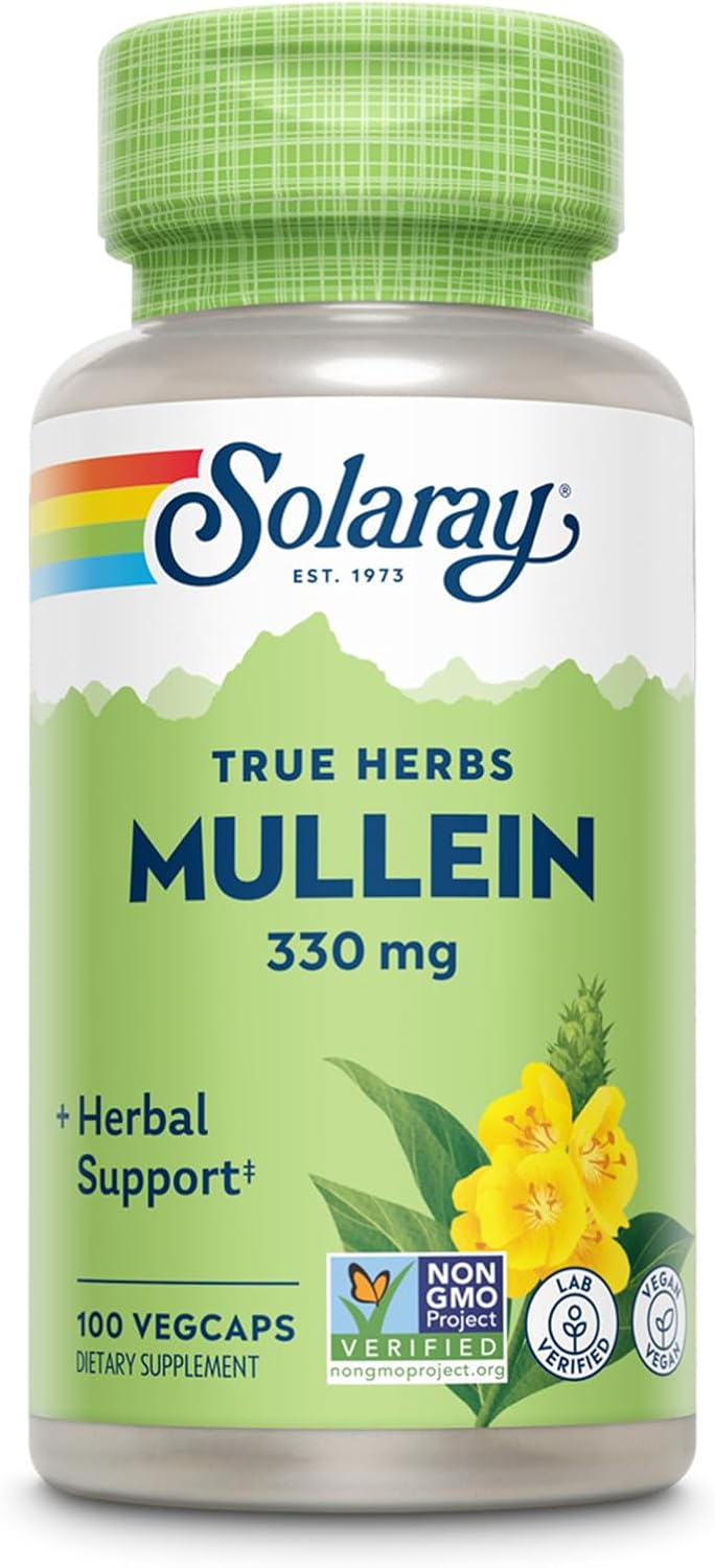 SOLARAY Mullein Leaf 330 mg - Soothing Herbal Support - Mullein Capsules Traditionally Used to Support Health and Wellness - Vegan, Non-GMO, Lab Verified, 60-Day Guarantee, 100 Servings, 100 VegCaps