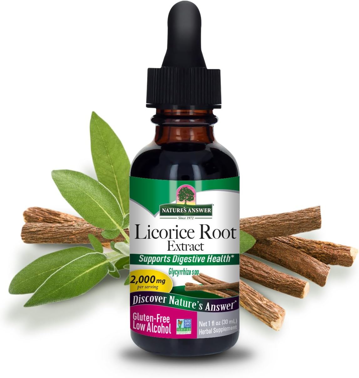 Nature&#39;s Answer Organic Low Alcohol Licorice Root 2000mg 1oz Extract | Digestion Support | Natural Immune Booster | Promotes Lung Function | Gluten-Free, Non-GMO, Vegan | Single Count