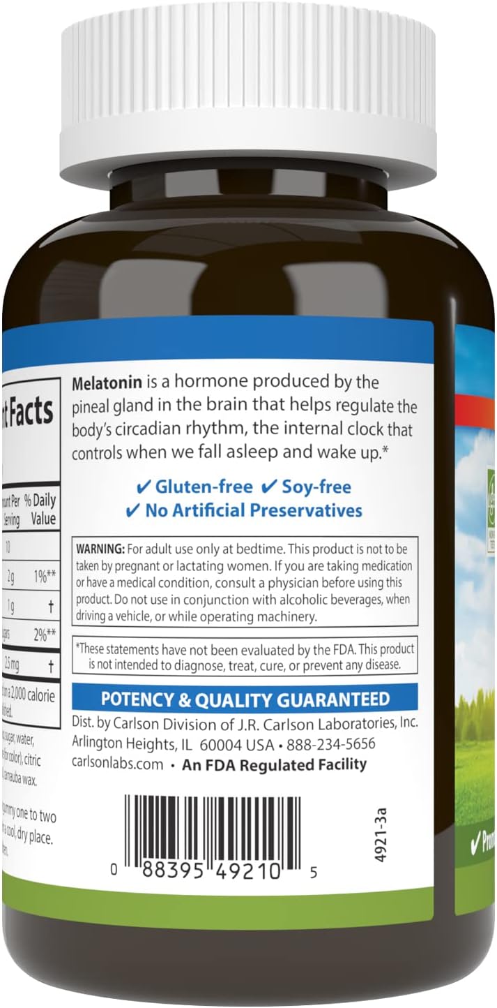 Carlson - Melatonin Gummies, 2.5 mg, Healthy Sleep, Promotes Relaxation, Natural Strawberry Flavor, 100 Gummies