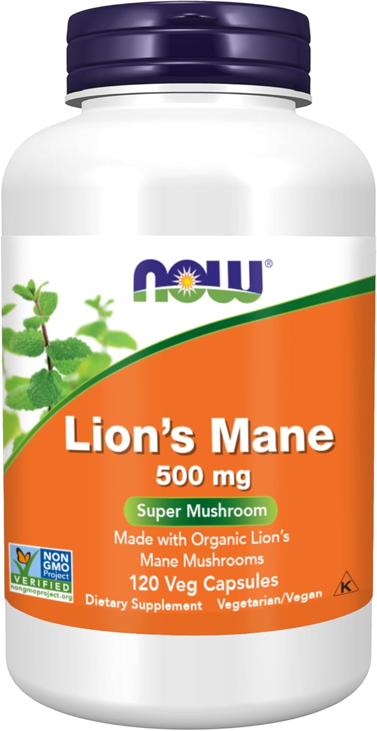 NOW Foods Supplements, Lion's Mane 500 mg, Super Mushroom, Made with Organic Lion's Mane Mushrooms, 120 Veg Capsules