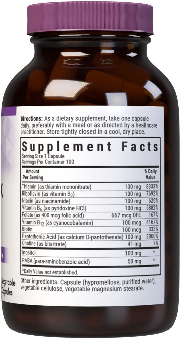 Bluebonnet Nutrition B Complex, Complete Full Spectrum, Vitamin B6, B12, Biotin, Folate, Vegan, Vegetarian, Gluten, Soy &amp; Milk Free, Kosher, 100 Count