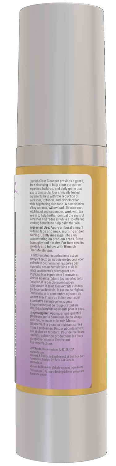 NOW Foods Solutions, Blemish Clear Gel Cleanser, Gentle Deep Cleansing, Cleans Pores, Purify, 4-Ounce