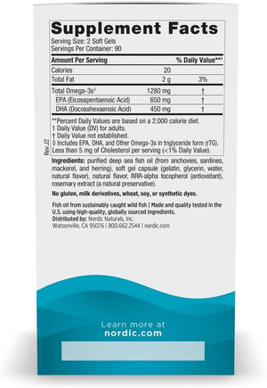 Nordic Naturals Ultimate Omega, Lemon Flavor - 180 Soft Gels - 1280 mg Omega-3 - High-Potency Fish Oil with EPA & DHA - Promotes Brain & Heart Health - Non-GMO - 90 Servings