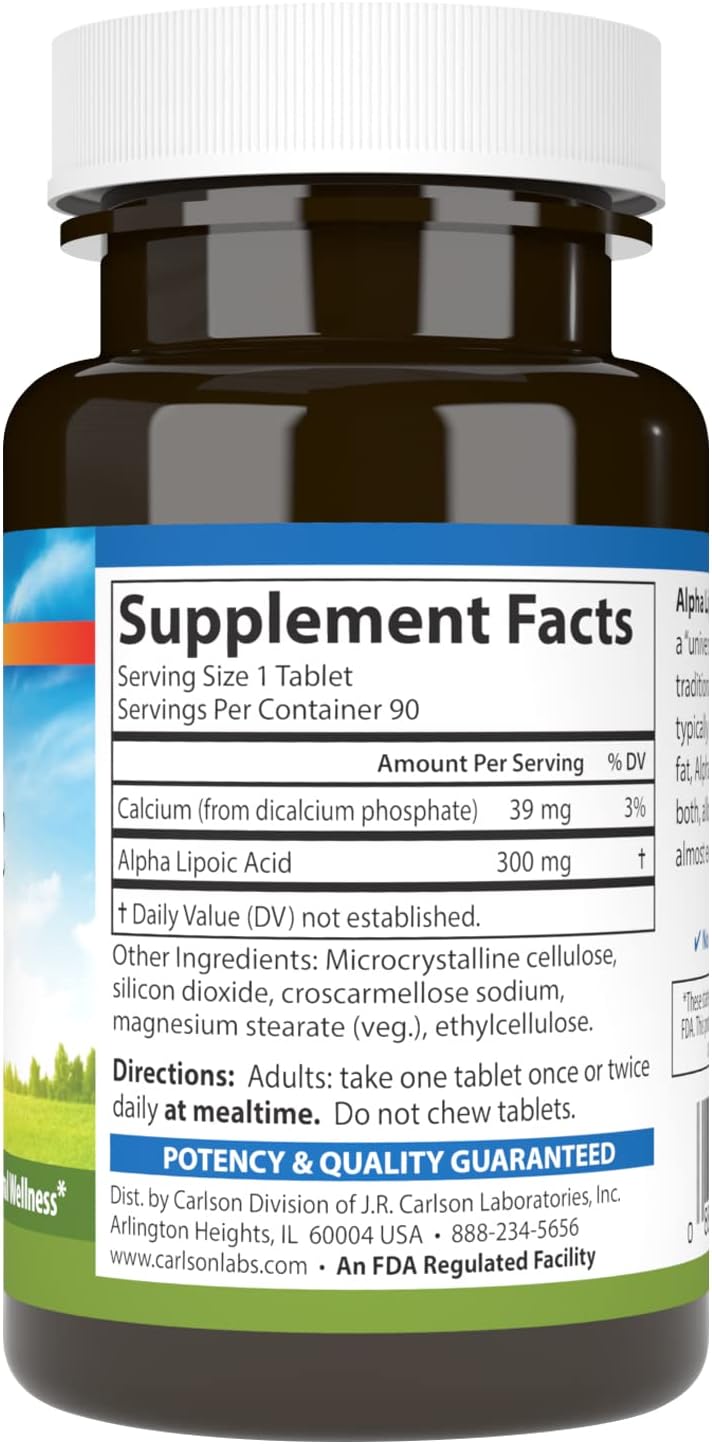 Carlson - Alpha Lipoic Acid, 300 mg, Promotes Energy Production, 90 Tablets