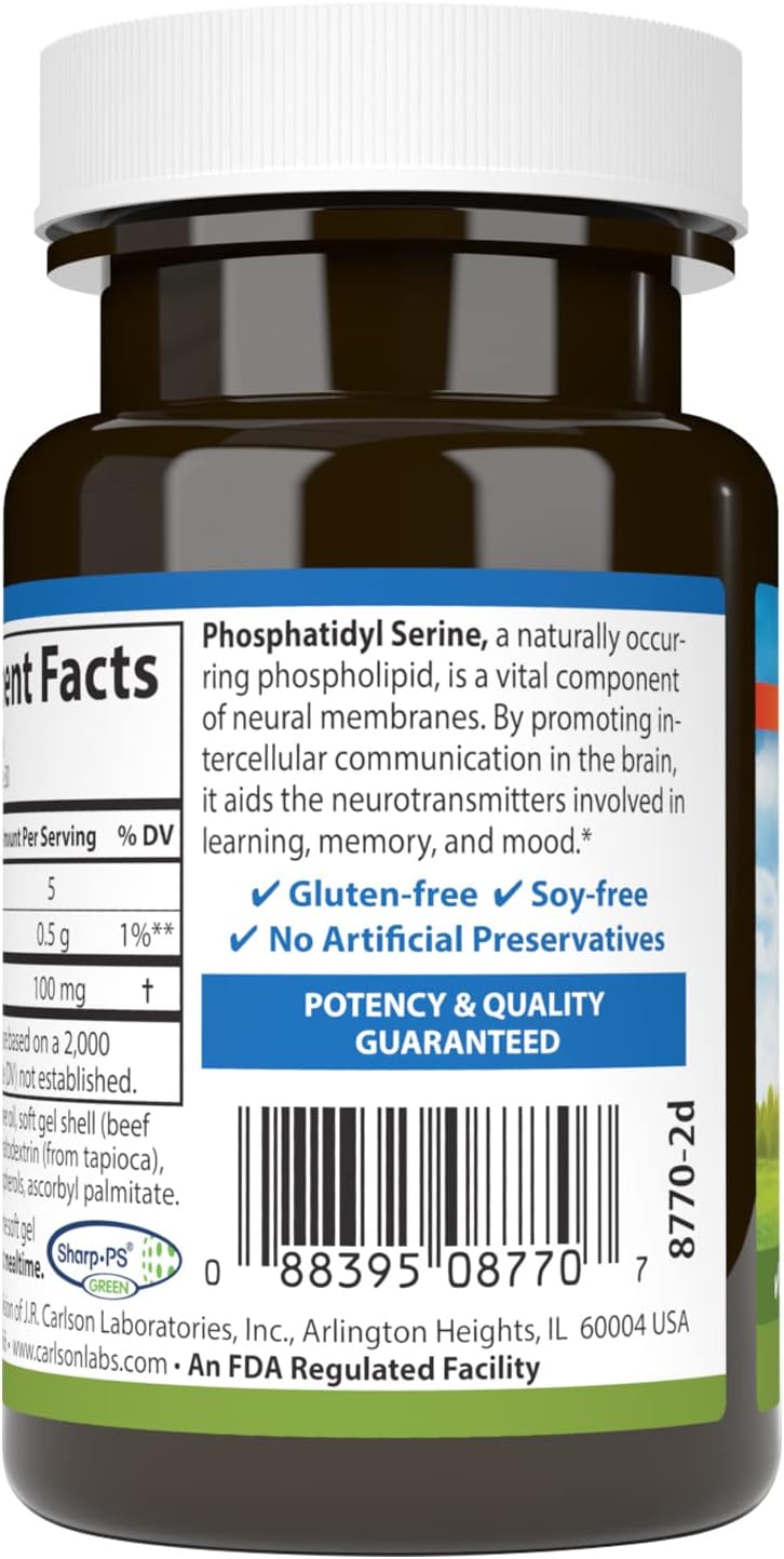 Carlson - Phosphatidyl Serine, 100 mg, Non-GMO, Brain Function, 30 Softgels