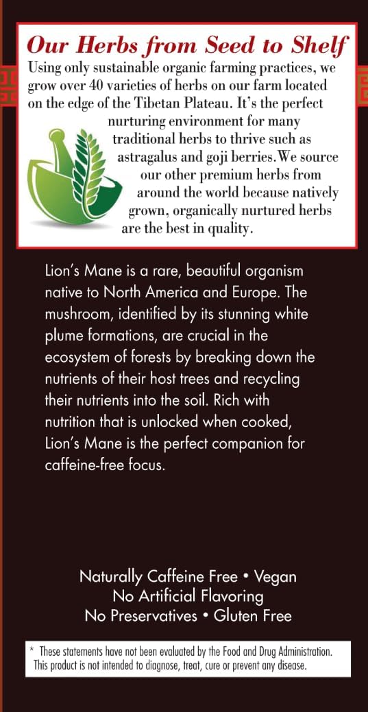 Bravo Tea Lion&#39;s Mane Mushroom Herbal Tea Caffeine Free, 20 tea bags, 1 count