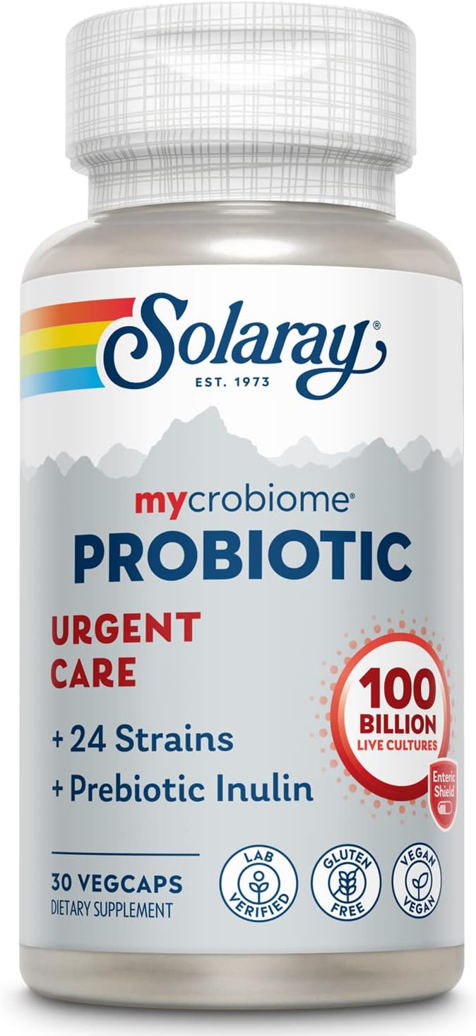 SOLARAY Mycrobiome Probiotic Urgent Care | Formulated to Support Healthy Digestion, Immune Function &amp; More | 100 Billion CFU | 30 VegCaps