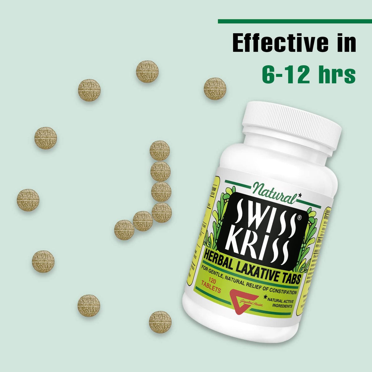Swiss Kriss Herbal Laxative Tablets, Gentle &amp; Natural Laxatives for Constipation Relief for Adults &amp; Children Over Age 6, Works in 6-12 Hours, Senna Laxative, 120 Tablets Total