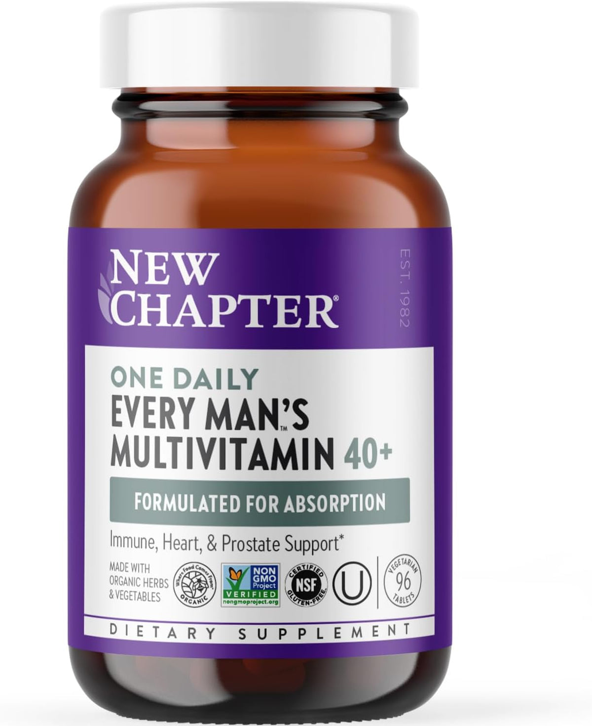 New Chapter Men&#39;s Multivitamin 40 Plus for Energy, Heart, Prostate + Immune Support with Fermented Nutrients - Every Man&#39;s One Daily 40+, Made with Organic Vegetables &amp; Herbs, Non-GMO - 96 ct
