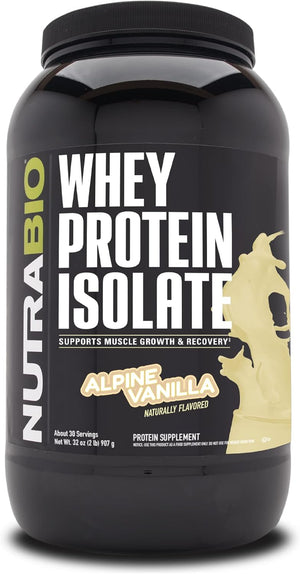 NutraBio 100% Whey Protein Isolate Protein Powder – 25g Protein with Complete Amino Acid Profile, Non-GMO, Soy and Gluten Free, Low Carb and Low Calorie Whey Protein Powder - Alpine Vanilla - 2 Lbs.
