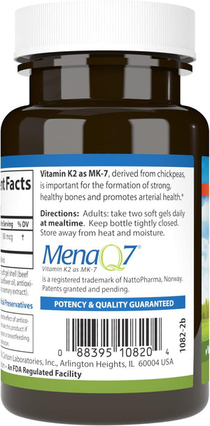 Carlson - Vitamin K2 MK-7 (Menaquinone), 180 mcg, Bone Support, Calcium Bioavailability, K2 Vitamin, Vitamin K-2, 90 Softgels