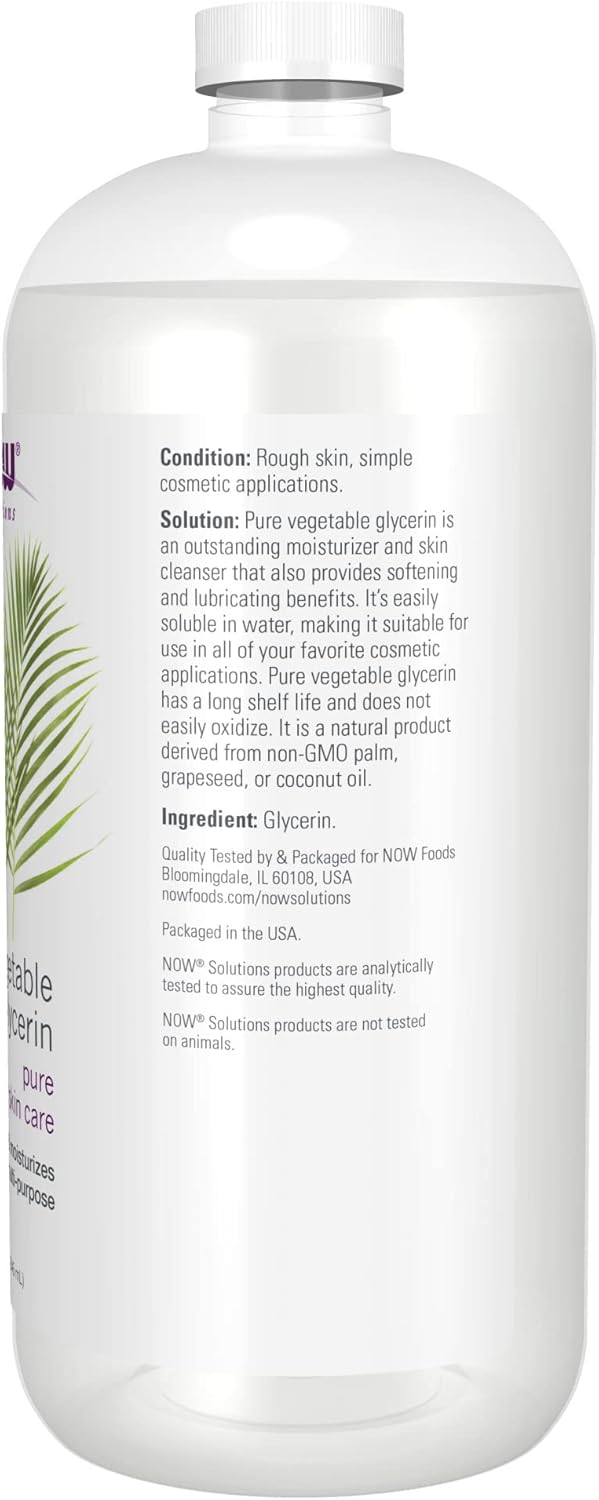 NOW Foods Solutions, Vegetable Glycerin, 100% Pure, Versatile Skin Care, Softening and Moisturizing, 32-Ounce