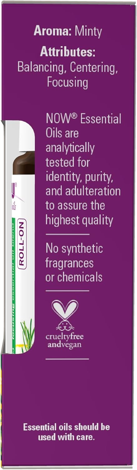 NOW Essential Oils, Mind That Energy Roll On, Non-GMO Project Verified, Focusing Blend, Steam Distilled, Topical Aromatherapy, 10-mL