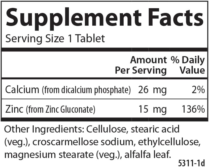 Carlson - Zinc, 15 mg, Zinc Supplement, Zinc Gluconate, Immune Support &amp; Skin Health, Zinc Tablets, Antioxidant, Zinc Capsules, 100 Tablets