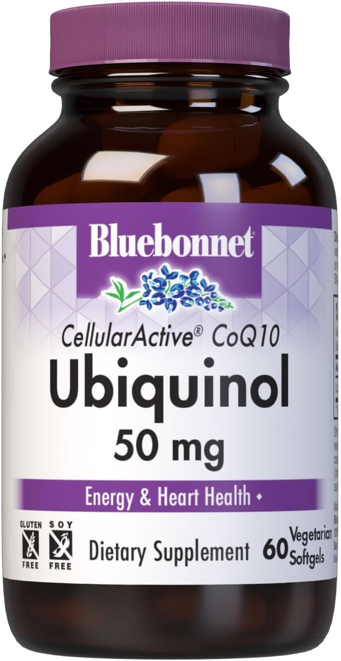 Bluebonnet Nutrition Cellular Active CoQ10 Ubiquinol 50 mg Vegetarian Softgels, Heart Health &amp; Cellular Health, Ubiquinol from Kaneka, Non GMO, Gluten Free, Soy Free, Milk Free, 60 Vegetarian Softgels