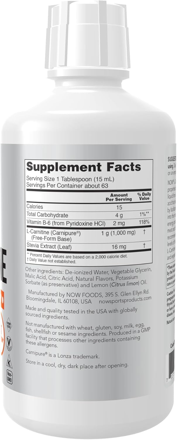 NOW Foods Sports L-Carnitine Liquid Citrus, 1000 mg, 32 fl oz