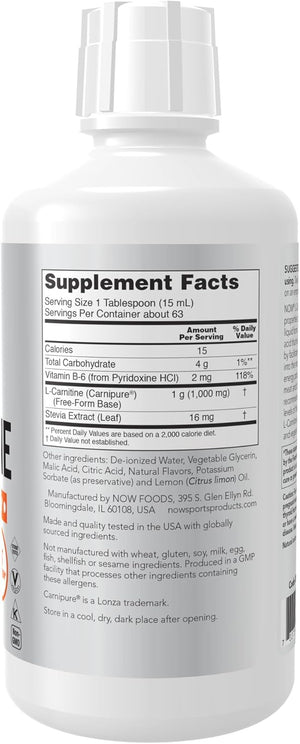 NOW Foods Sports L-Carnitine Liquid Citrus, 1000 mg, 32 fl oz