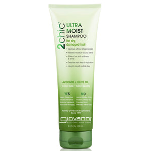 GIOVANNI 2chic Ultra-Moist Shampoo - Avocado & Olive Oil, Creamy Hydration Formula, Enriched with Aloe Vera, Shea Butter, Botanical Extracts, No Parabens, Color Safe - 8.5 fl oz