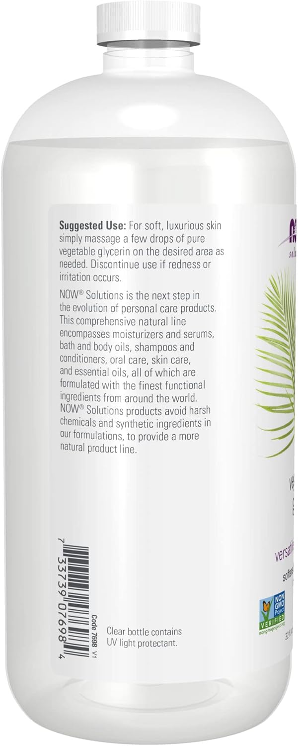 NOW Foods Solutions, Vegetable Glycerin, 100% Pure, Versatile Skin Care, Softening and Moisturizing, 32-Ounce