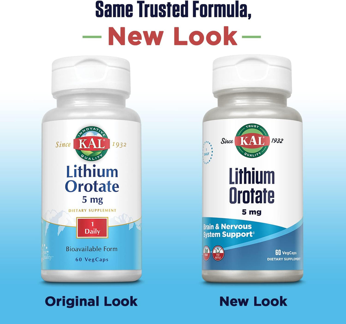 KAL Lithium Orotate 5mg | Low Serving of Chelated Lithium Orotate for Bioavailability &amp; Mood Support | in Organic Rice Bran Extract Base | 60 VegCaps