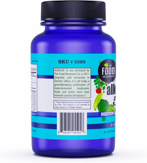 The Food Movement - Alkalize 55, 55 Fermented Foods with Black Earth Humic Fulvic Trace Minerals, Electrolytes pH Balance, Immune Boosting, Vegan - 30 Veggie caps