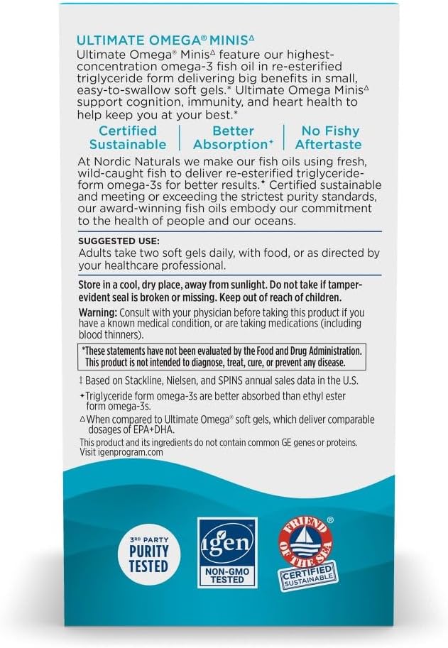 Nordic Naturals Ultimate Omega 2X Mini, Strawberry Flavor - 60 Mini Soft Gels - 1120 mg Omega-3 - High-Potency Omega-3 Fish Oil Supplement - EPA &amp; DHA - Promotes Brain &amp; Heart Health - 30 Servings