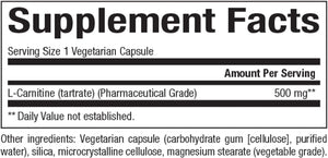 Natural Factors, L-Carnitine 500 mg, Energy Support, 60 Capsules (60 Servings)