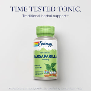 SOLARAY Sarsaparilla Root 450 mg - Traditional Herbal Support - Non-GMO, Vegan, Lab Verified - 60-Day Money-Back Guarantee - 100 Servings, 100 VegCaps