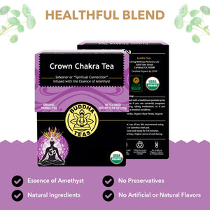 Buddha Teas - Crown Chakra Tea - Organic Herbal Tea - For Spiritual Connection - With Lavender, Gotu Kola Leaf, Rose Petal & Amethyst Essence - 100% Kosher - 18 Tea Bags