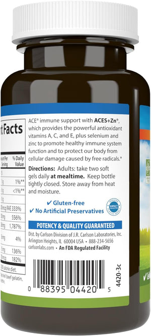 Carlson - ACES + Zn, Vitamins A, C, E + Selenium & Zinc, Cellular Health & Immune Support, Antioxidant, 60 Softgels