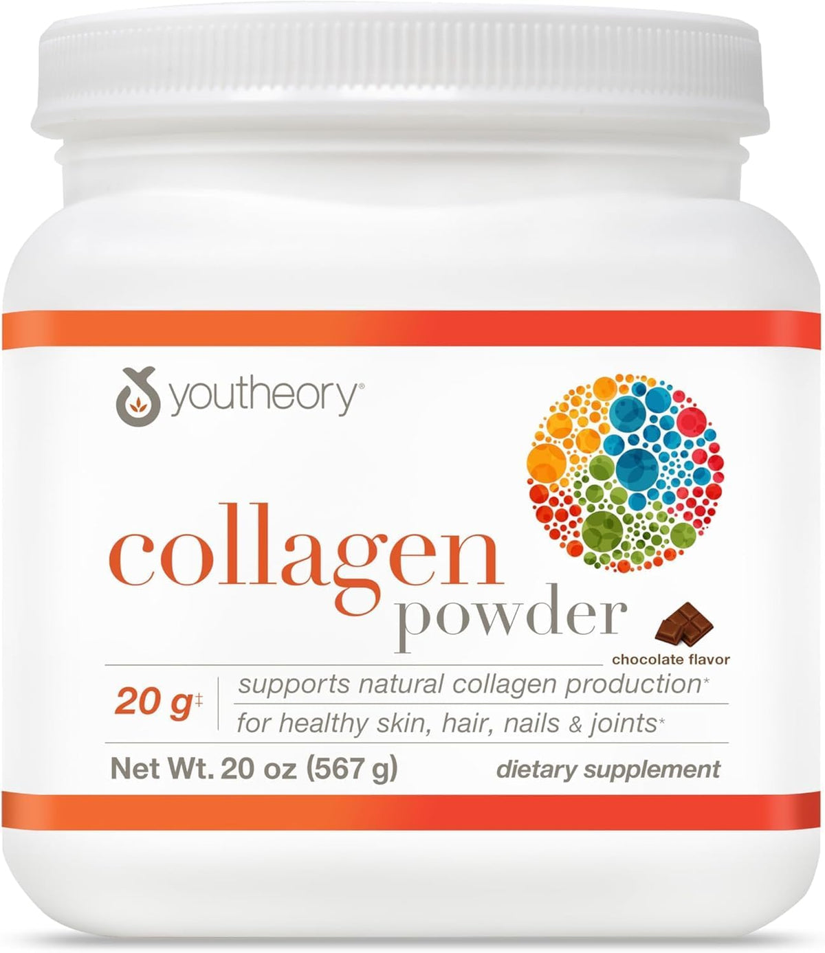 Youtheory Collagen Powder - Premium Collagen Supplement with Vitamin C &amp; Biotin - For Healthy Hair, Skin, Nails &amp; Joints - Hydrolyzed &amp; Highly Absorbable - Dairy, Soy &amp; Gluten Free - Chocolate - 20 oz