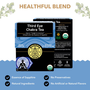 Buddha Teas - Third Eye Chakra Tea - Organic Herbal Tea - For Insight & Intuition - With Eyebright, Spearmint, Star Anise & Sapphire Essence - 100% Kosher & Non-GMO - 18 Tea Bags