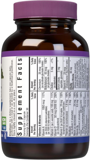 BlueBonnet Nutrition Mens' ONE 40+ Whole Food-Based Multiple, Men Multivitamin for Men 40+, Soy-Free, Non-GMO, Gluten Free, Kosher, 30 Vegetable Capsules, 30 Servings