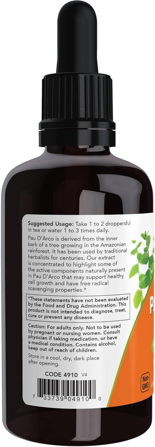 NOW Foods Supplements, Pau D&#39;Arco Extract Liquid with Dropper, Free Radical Scavenger*, 2-Ounce
