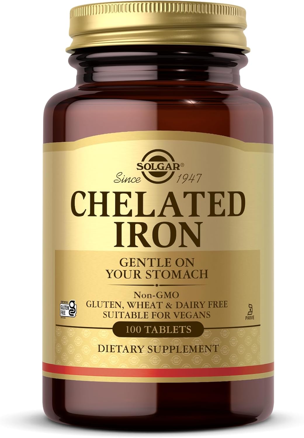Solgar Chelated Iron, 100 Tablets - Highly Absorbable Iron - Gentle on Your Stomach - Cardiovascular Support - Vegan, Gluten Free, Dairy Free, Kosher - 100 Servings