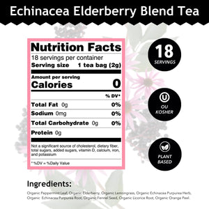 Buddha Teas - Organic Echinacea Elderberry Blend - Herbal Tea - For Health & Wellbeing - With Antioxidants & Minerals - Clean Ingredients - No Caffeine - OU Kosher & Non-GMO - 18 Tea Bags