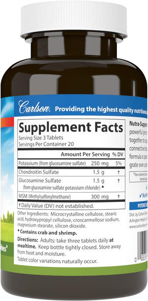 Carlson - Nutra-Support Joint, Glucosamine Chondroitin & MSM, Joint Function, Cartilage Support & Optimal Wellness, 60 tablets