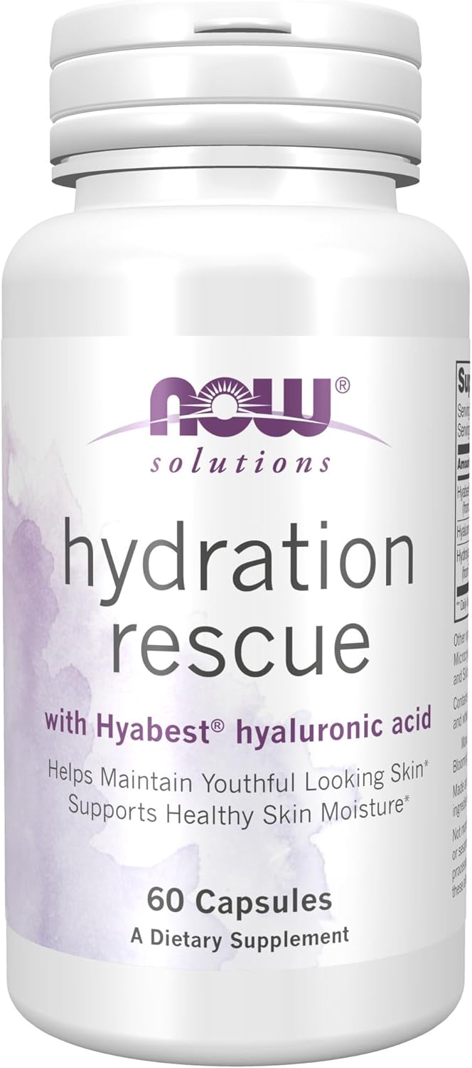 NOW Foods Solutions, Hydration Rescue with Hyabest® hyaluronic acid, 60 Veg Capsules