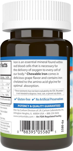 Carlson Chewable Iron 27 mg, Grape, Blood Health, 30 Tablets