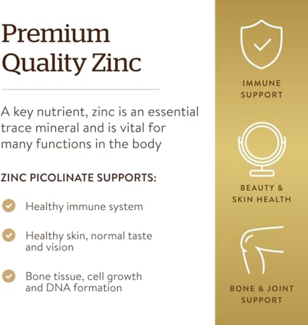 Solgar Zinc Picolinate 22 mg, 100 Tablets - Promotes Healthy Skin - Supports Immune System, Normal Taste &amp; Vision - Antioxidant – Non-GMO, Vegan, Gluten Free, Kosher - 100 Servings