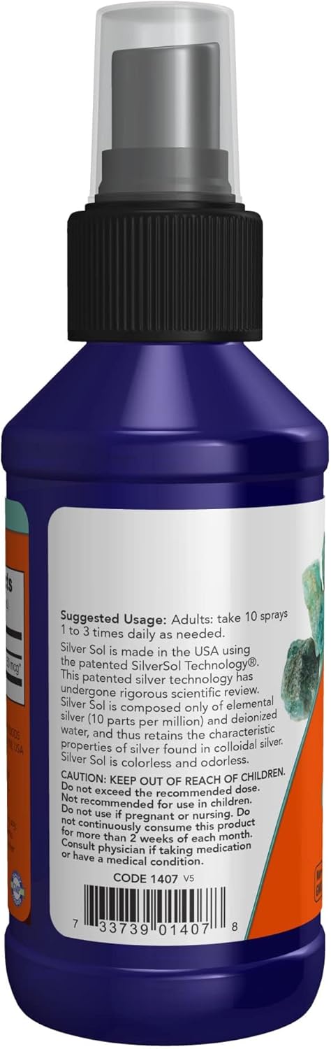 NOW Foods Supplements, Silver Sol 10 PPM with Elemental Silver and Deionized Water, Liquid, 4-Ounce