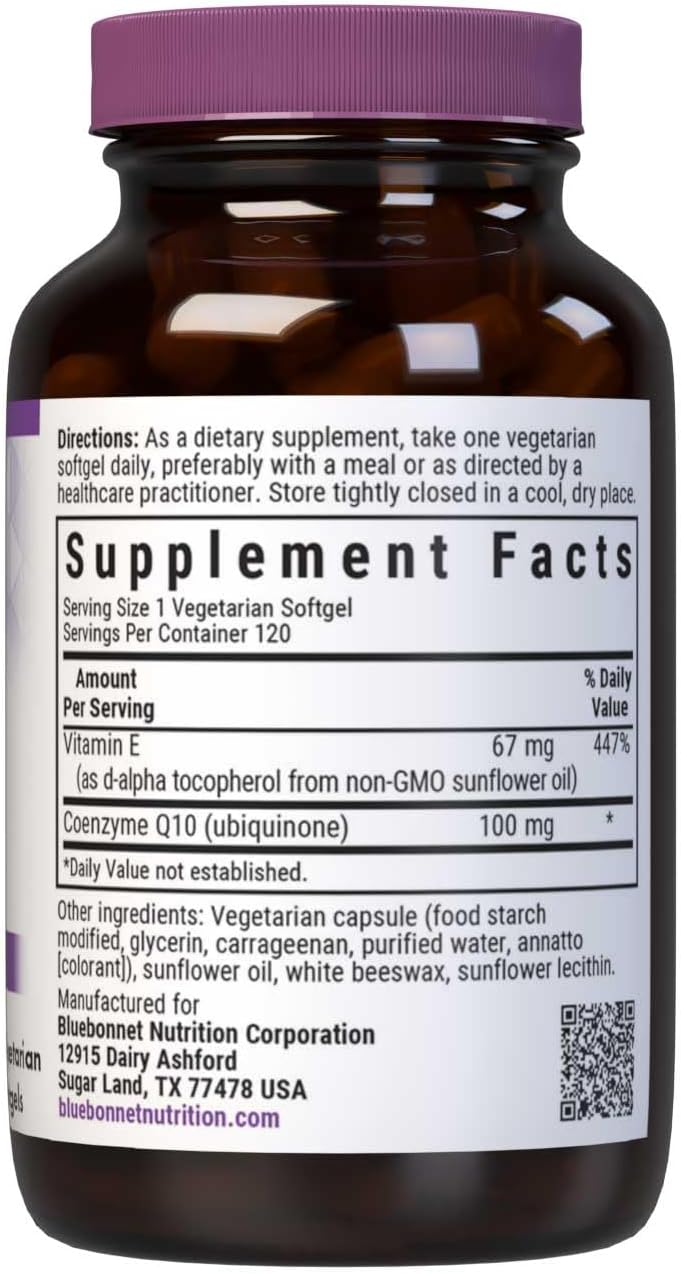 BlueBonnet Nutrition CoQ10 100 mg, Energy Production*, Heart Health*, Non-GMO, Gluten-Free, Soy-Free, Vegetarian Friendly, 120 Vegetarian Softgels, 120 Servings