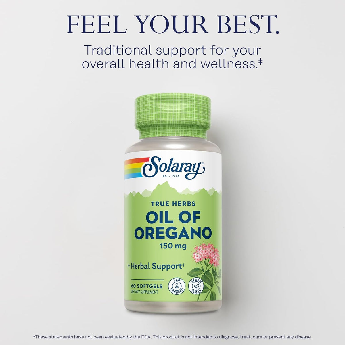 SOLARAY Oil of Oregano Softgels 150 mg - Oregano Oil Supplement for Powerful Wellness Support - Gentle Digestion - Extra Virgin Olive Oil Base - Vegan, 60-Day Guarantee - 60 Servings, 60 Softgels