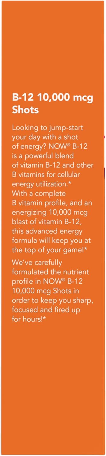NOW Foods B-12 10,000mcg Shots 0.5 ounce 12 Count Box Mixed Berry