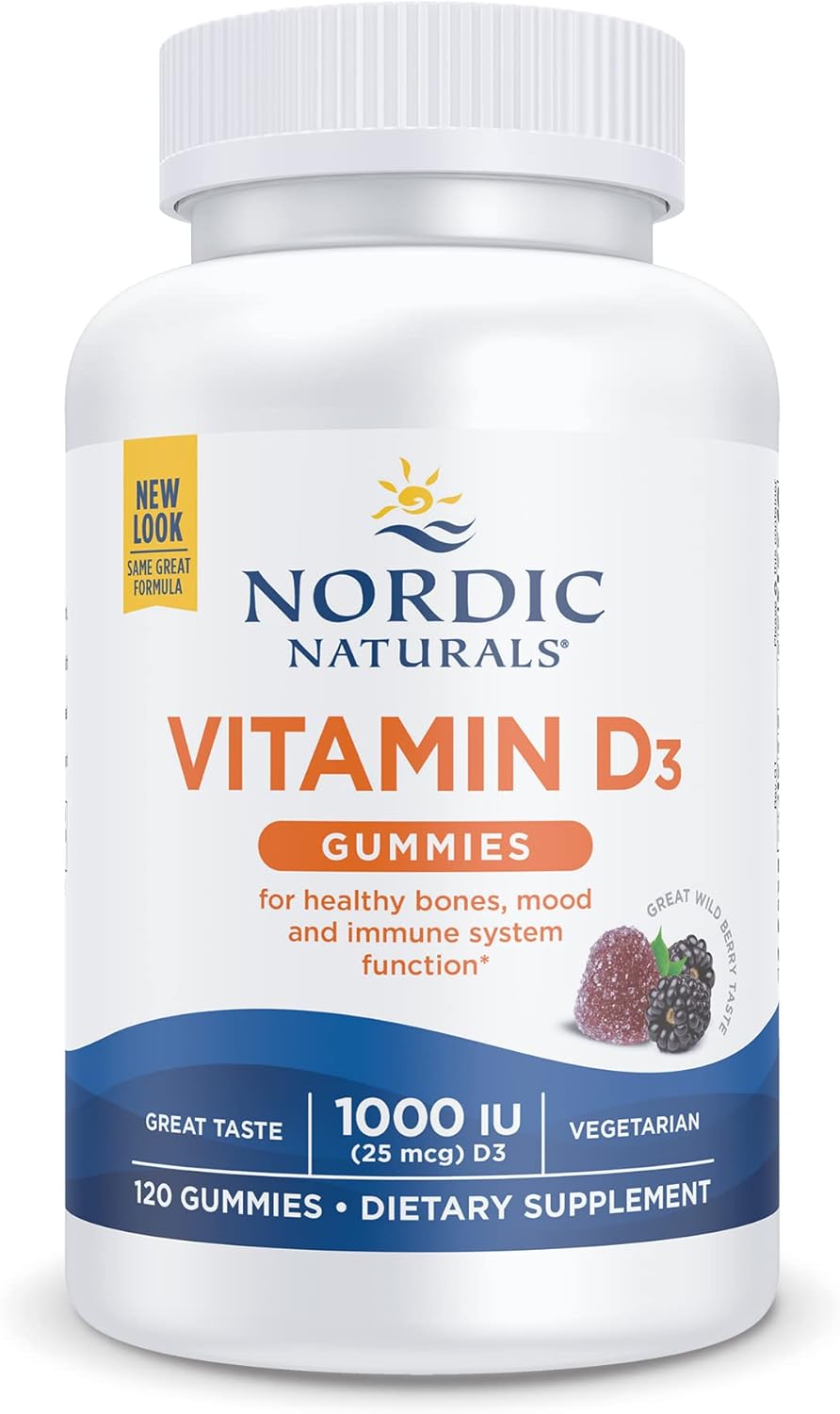 Nordic Naturals Vitamin D3 Gummies, Wild Berry - 120 Gummies - 1000 IU Vitamin D3, 1.4 mg Iron - Great Taste - Healthy Bones, Mood &amp; Immune System Function - Non-GMO - 120 Servings