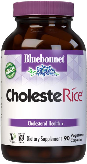 Bluebonnet Nutrition CholesteRice Vegetable Capsules, Red Yeast Rice, Plant Sterols, Pantethine, CoQ10, Policosanol, Vegan, Vegetarian, Non GMO, Gluten Free, Milk Free, SOY-FREE, 90 Vegetable Capsules